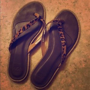 UGG leopard print calf hair flip flops